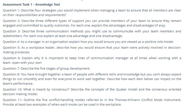 BSBWOR502 assessment answer