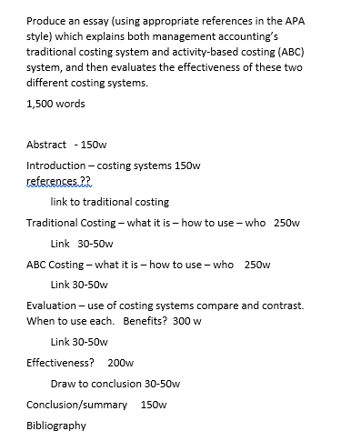 activity based costing homework task