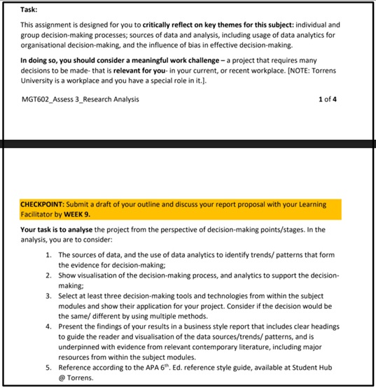 business decision making assignment sample