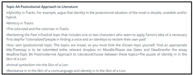 english literature homework question sample