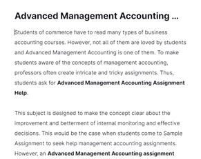 Advanced Management Accounting Assignment Help