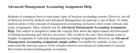 Advanced Management Accounting Assignment Help