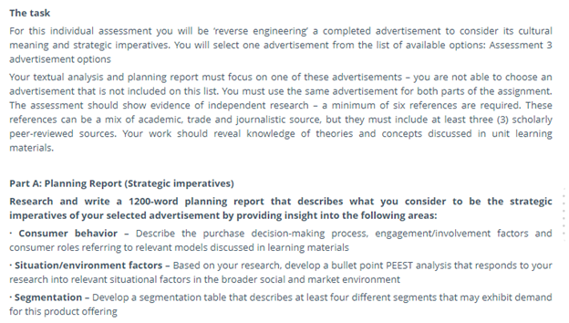 consumer behavior assignment sample online