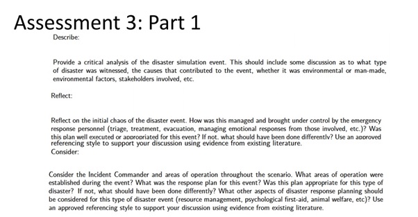 disaster management marking criteria assignment part 1