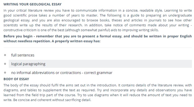 geologists assignment sample