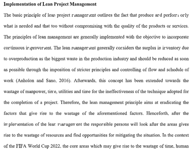 implementation lean project management assignment sample