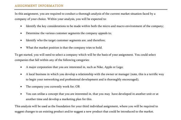 market analysis assignment experts