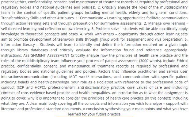 podiatry practice assignment sample