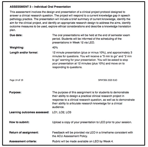 speech pathology assignment question