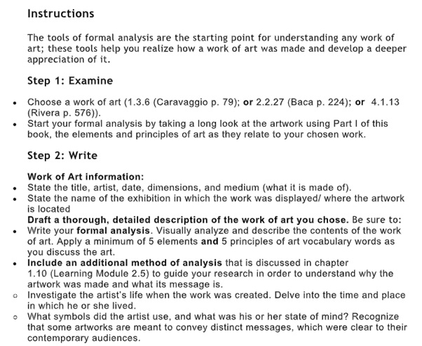 artwork analysis assignment question