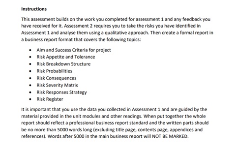 assignment question sample on risk management