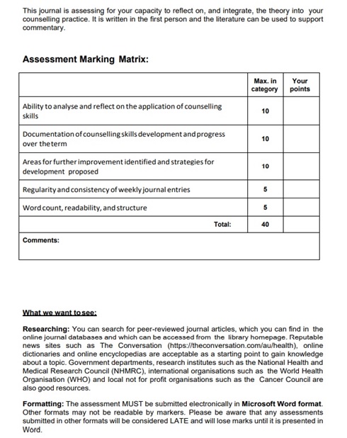 counselling practice assignment sample