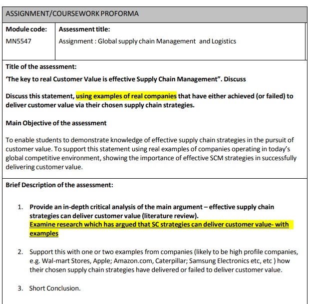 logistics management assignment question uk