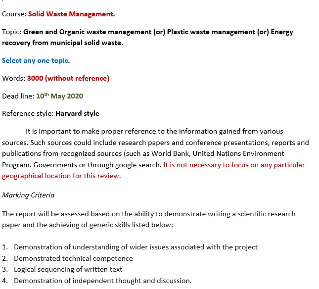 solid waste management assignment help