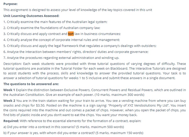 tort law assignment question UK