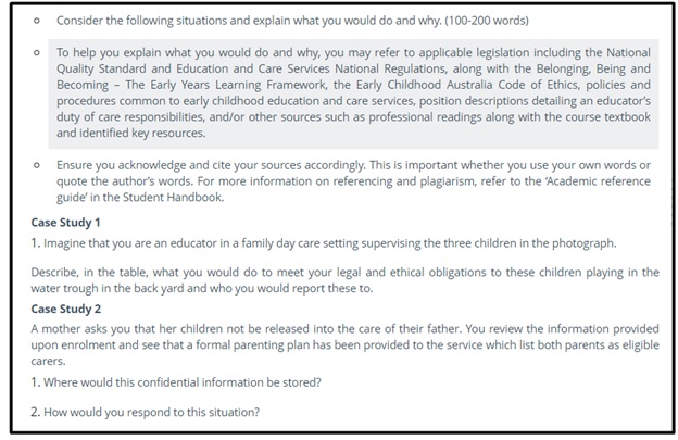 children behaviour assignment question sample