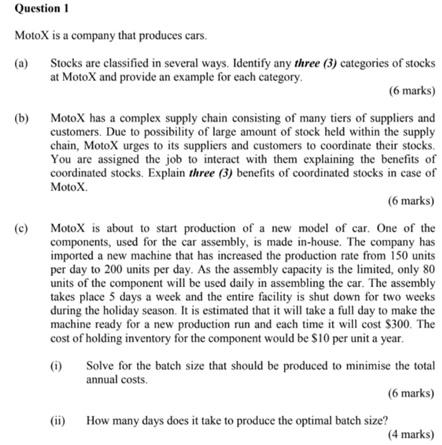 inventory control assignment question