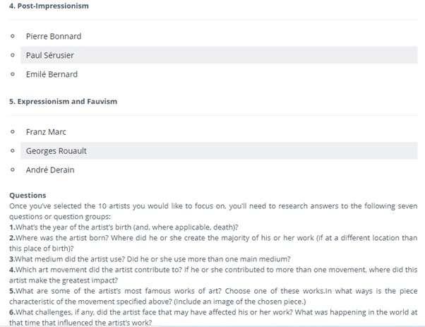 art history assignment question format