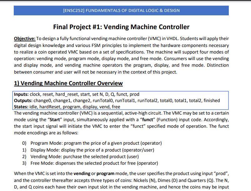 VHDL assignment sample