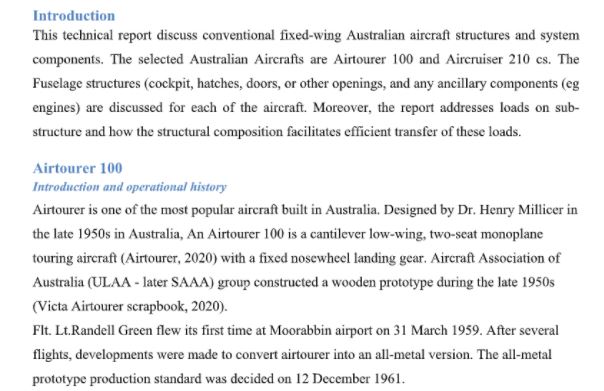 aeronautical engineering assignment help sample solution