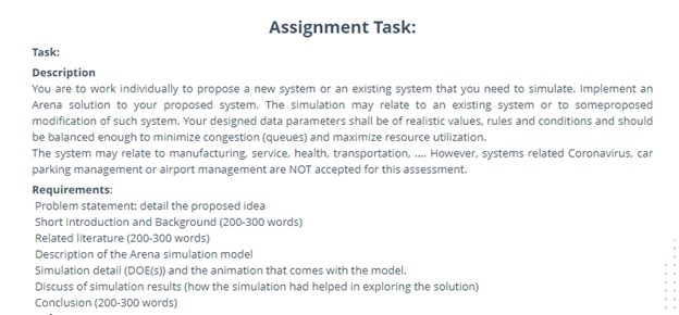 arena model simulation sample assignment task