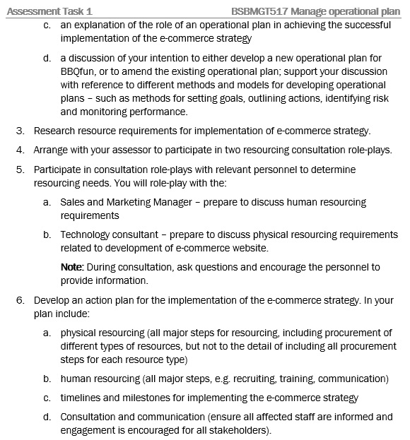 Manage Operational Plan assessment task