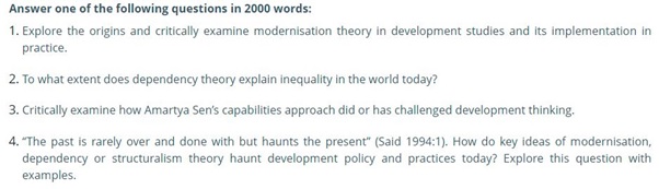 development studies assignment question