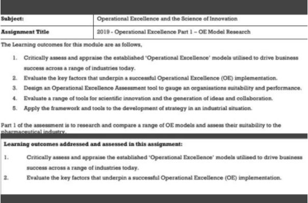 operational excellence assignment sample