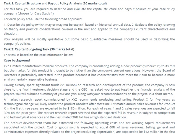 sample captital budgeting assignment task