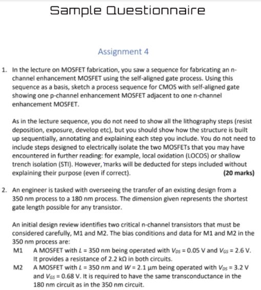 sample question on microelectronics assignment help