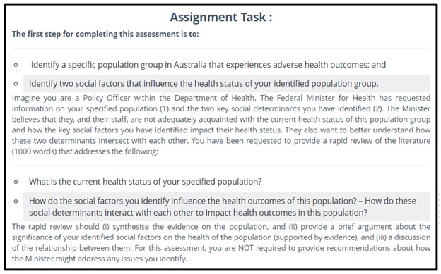 the first step for completing this assessment