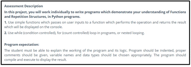 visual basic programming assessment description