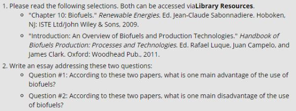 biofuels engineering assignment online