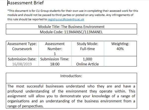 business environment assessment brief