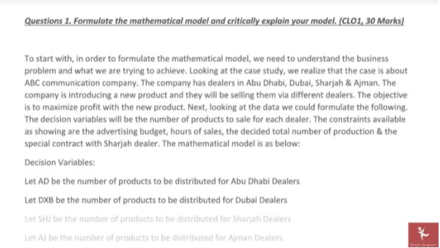 management science homework sample answer