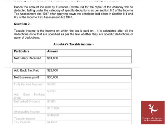 principles of taxation assignment sample solution