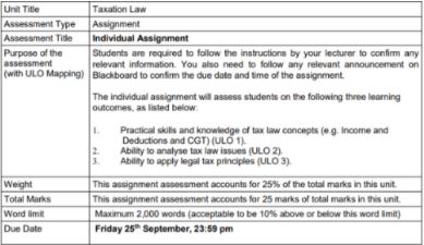 principles of taxation assignment sample