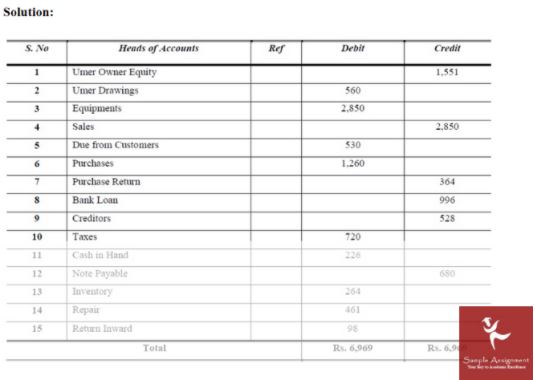 trial balance assignment sample solution