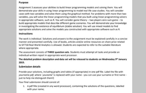 linear programming assignment sample