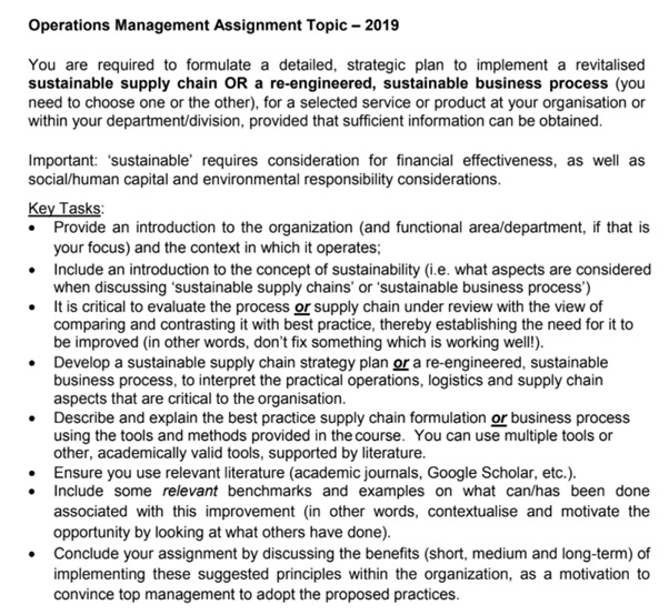 operations management assignment topic online