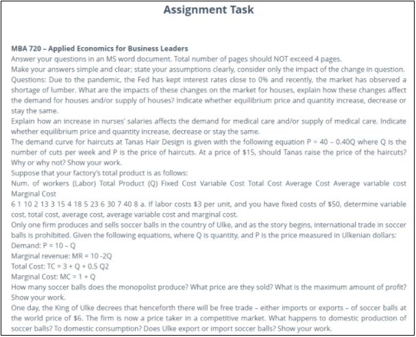 applied economics assignment sample