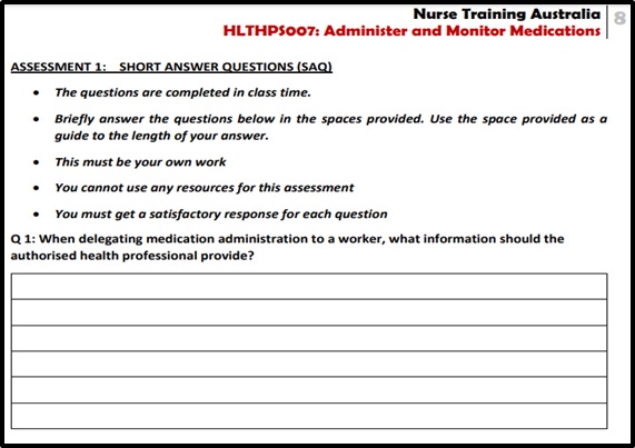 HLTHPS007 administer and monitor medications assessment answer sample