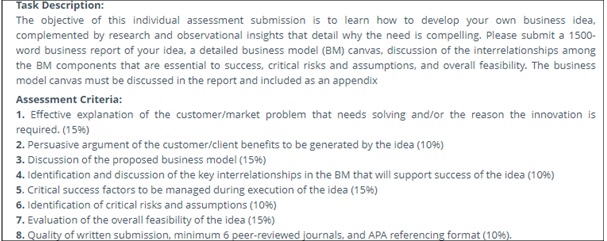 idea generation and business model development assignment help sample question