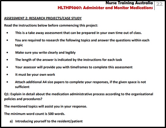 online HLTHPS007 administer and monitor medications assessment answer sample