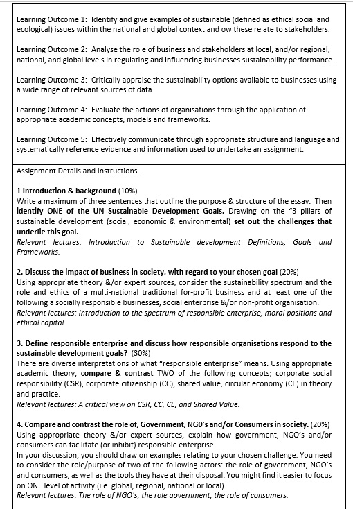 responsible enterprise assignment help sample questions