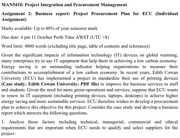 bsbpmg509a manage project procurement assessment answer sample assignment