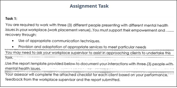 chcmhs001 work with people with mental health issues assessment answers sample assignment