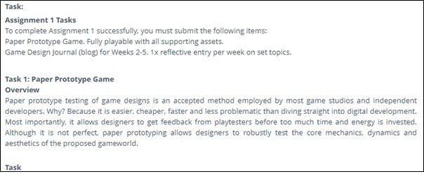 paper prototype game design journal sample assignment