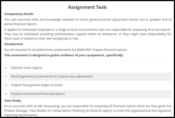 bsbfia401 prepare financial reports assessment answers assignment1