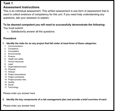 bsbpmg536 manage project risk assessment answers sample assignment